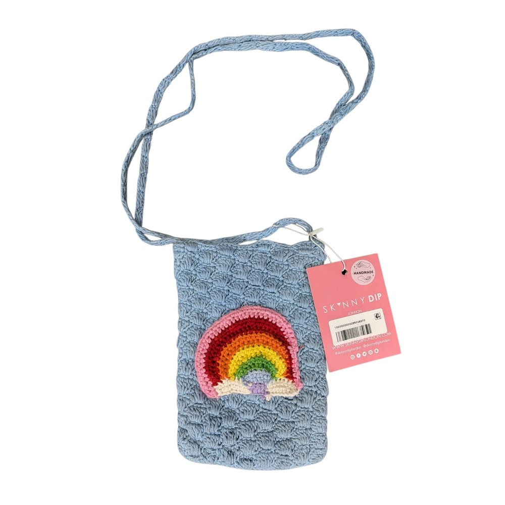 Skinnydip London Rainbow Crochet Pouch Crossbody Bag Blue Handmade NWT